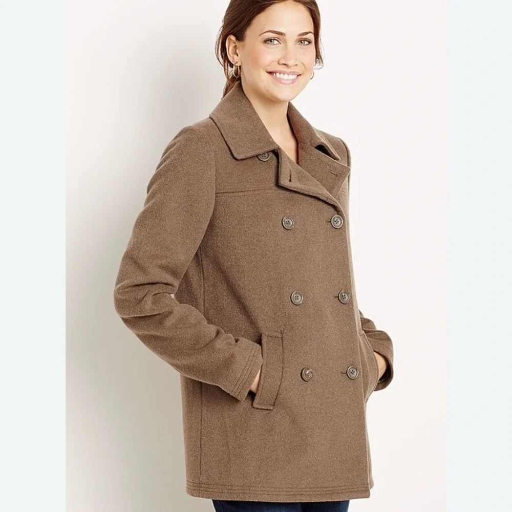 J. Jill Brown Double-Breasted Wool Blend Pea Coat Size M